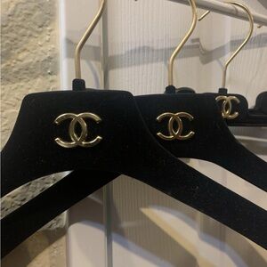 CHANEL Black Velvet Hangers with Gold Logo